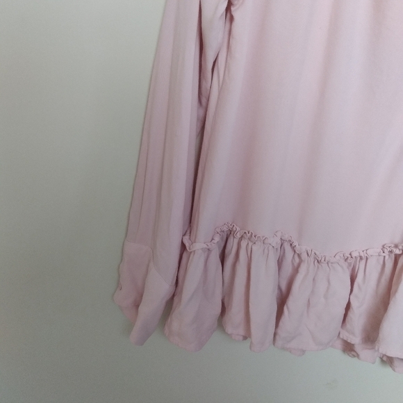 Anthropologie Cloth and Stone Tie Back Pastel Pink Peplum Long Sleeve Blouse - Picture 5 of 10